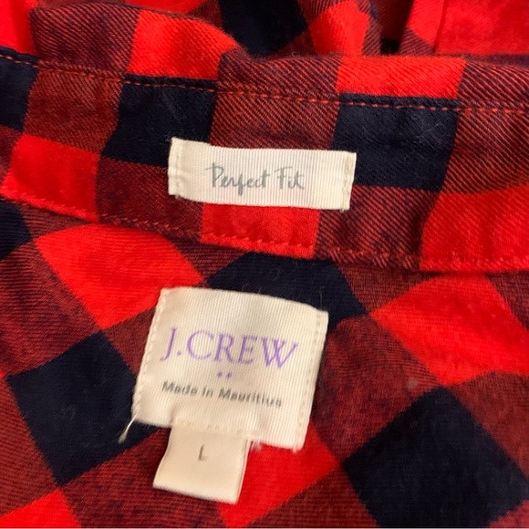 J. CREW Red Buffalo Plaid Flannel Shirt Large Long Sleeve - Picture 10 of 13